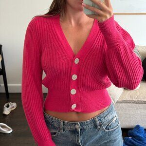 Pink Cropped Sweater with Crystal Buttons – Intermix